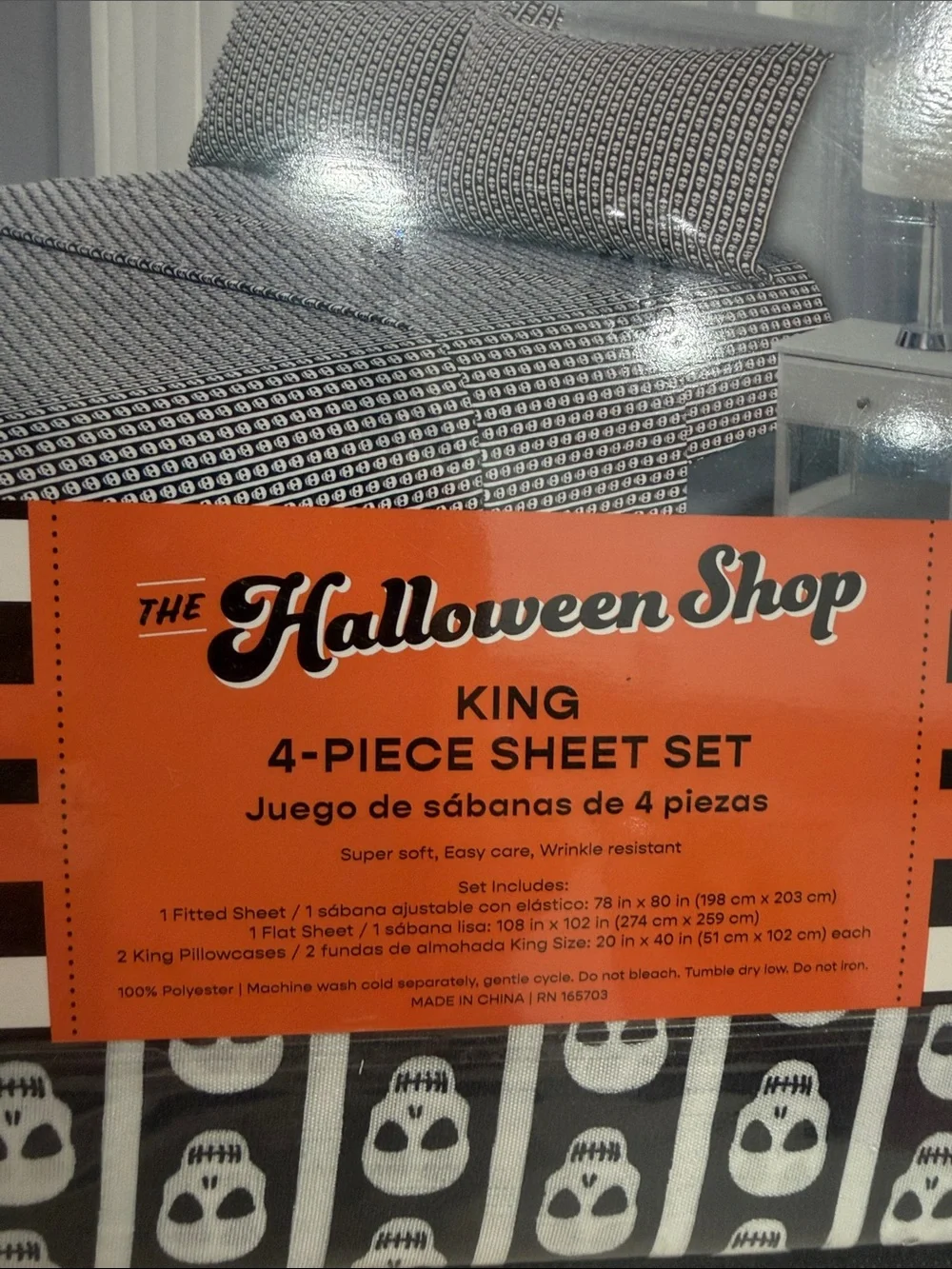 The Halloween Shop Black & White Skull Pattern KING Sheet Set